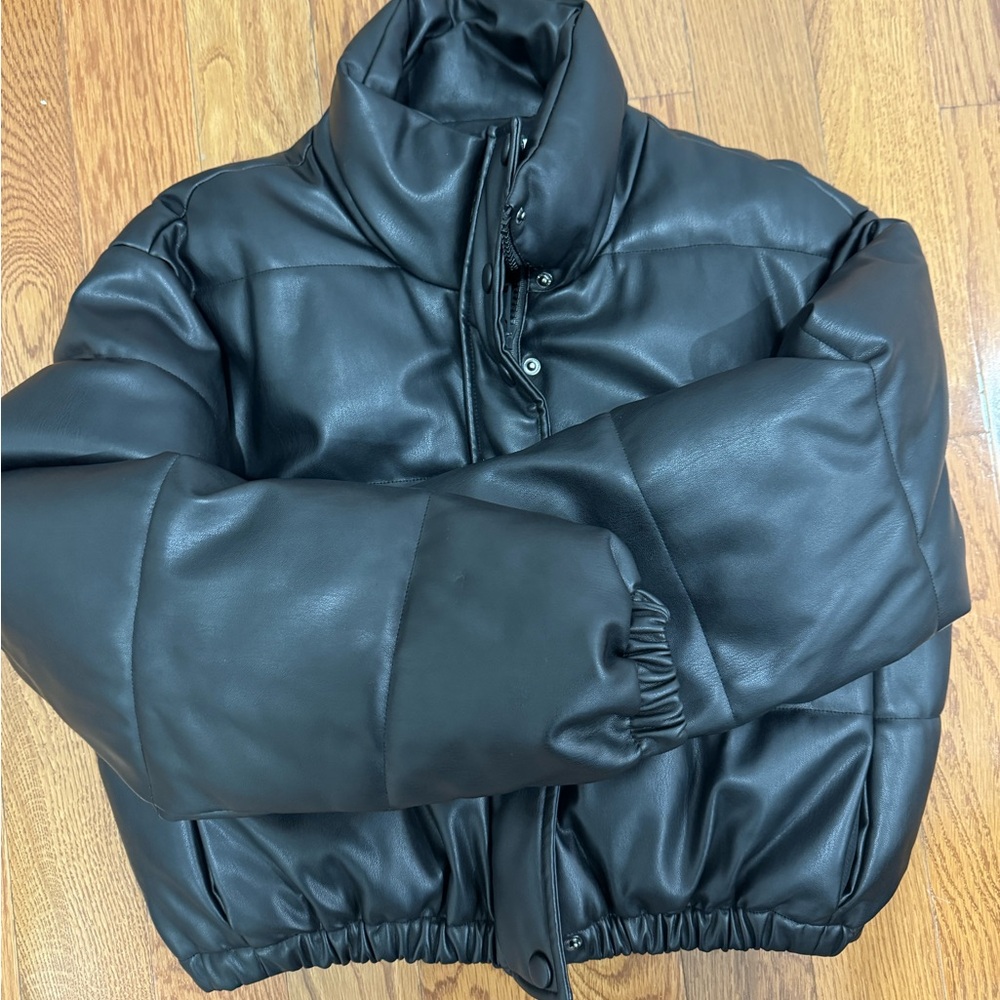 Zara vegan leather puffer